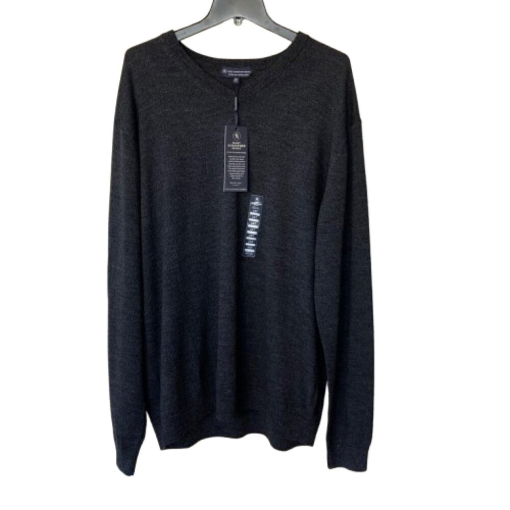 Hart Schaffner Marx Extra Fine Merino Wool V-Neck Sweater Men's 2XT Charcoal NWT